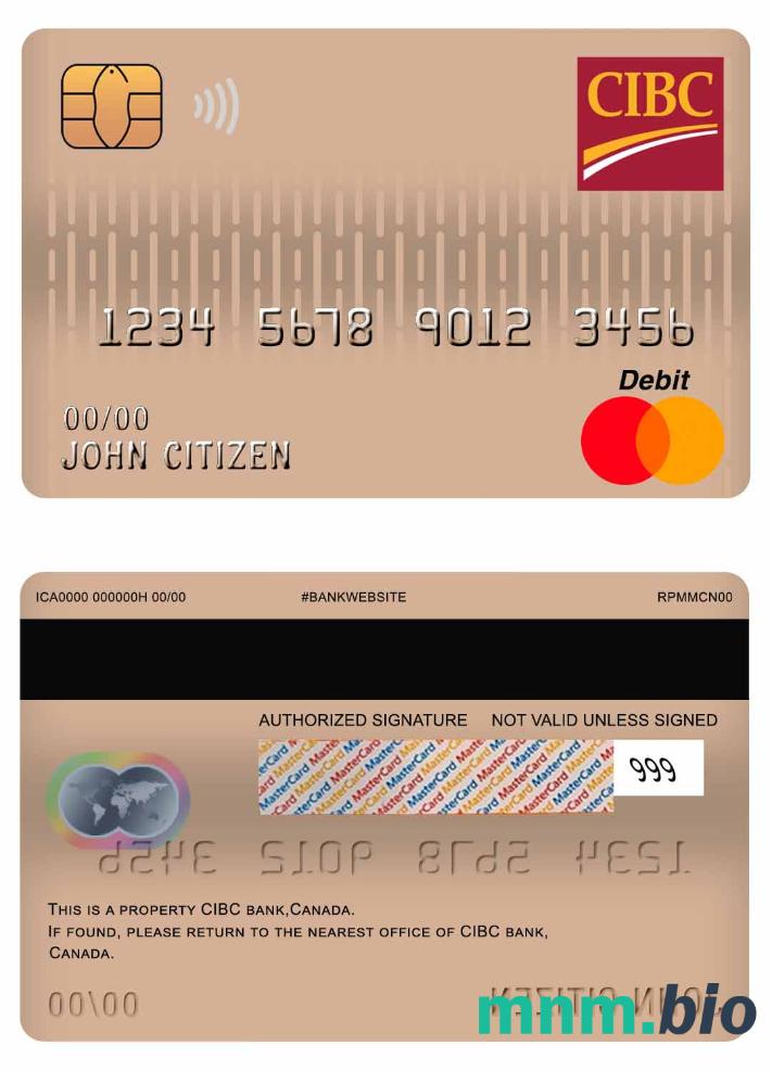 Canada CIBC Bank mastercard debet karta przykład w formacie PSD